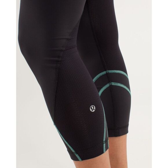 LULULEMON Inspire Crop II Dark Gray Turquoise Running Leggings Size 4 - Picture 6 of 13